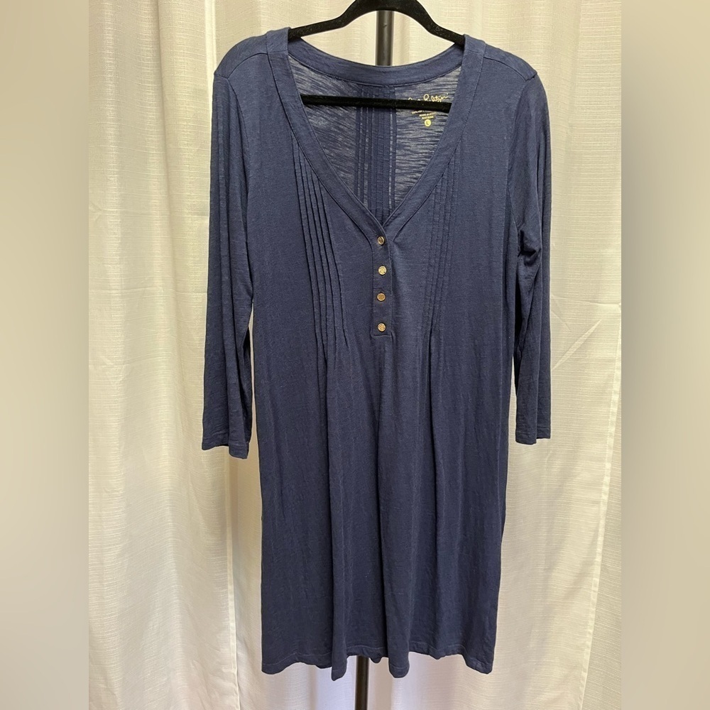 Lilly Pulitzer Amberly True Navy Blue Pleats 3/4 Sleeves dress | size Large